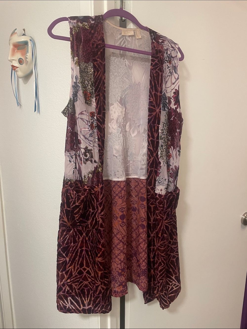 Logo by Lori Goldstein Sleeveless Duster Vest - Plum multi Medium